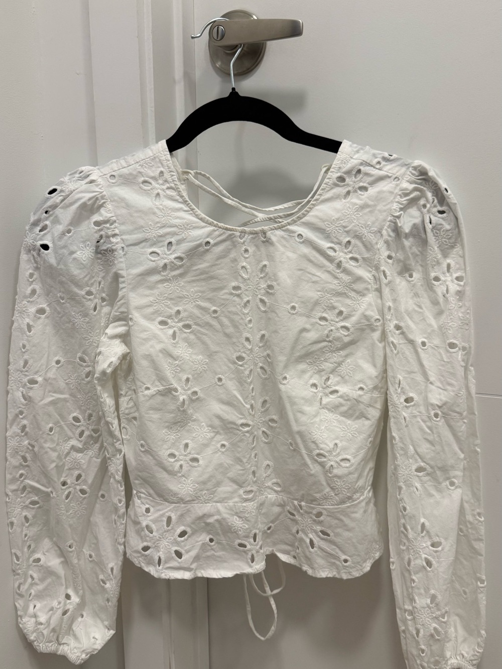 Aqua White Eyelet Puff Sleeve Blouse